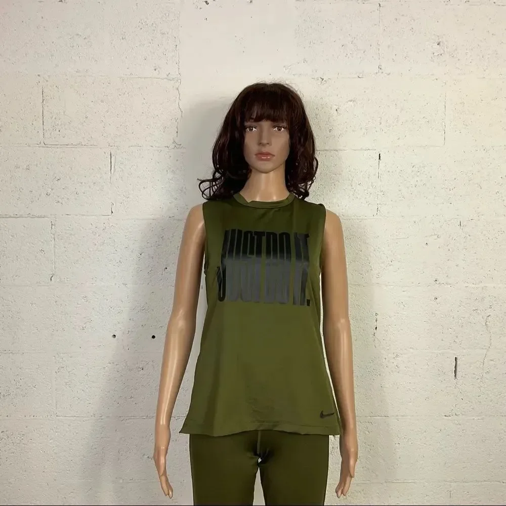 Nike Just Do It Army Green Black Muscle Tank Leggings Matching Set M